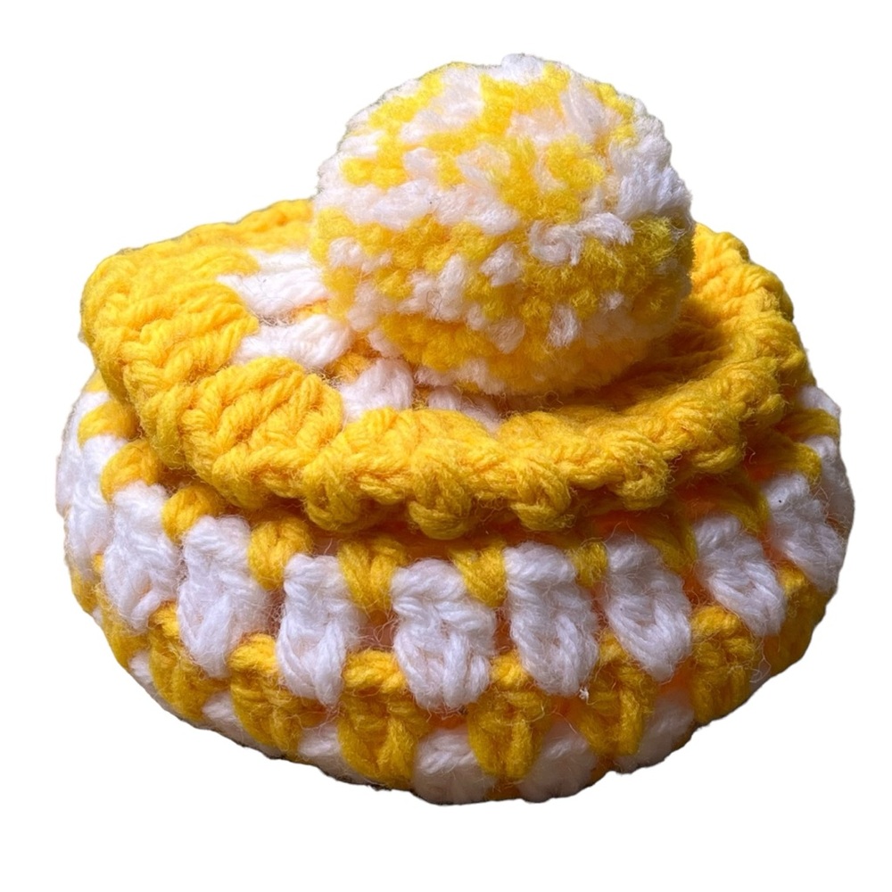 Vintage Yellow and White Crochet Trinket Box, Round